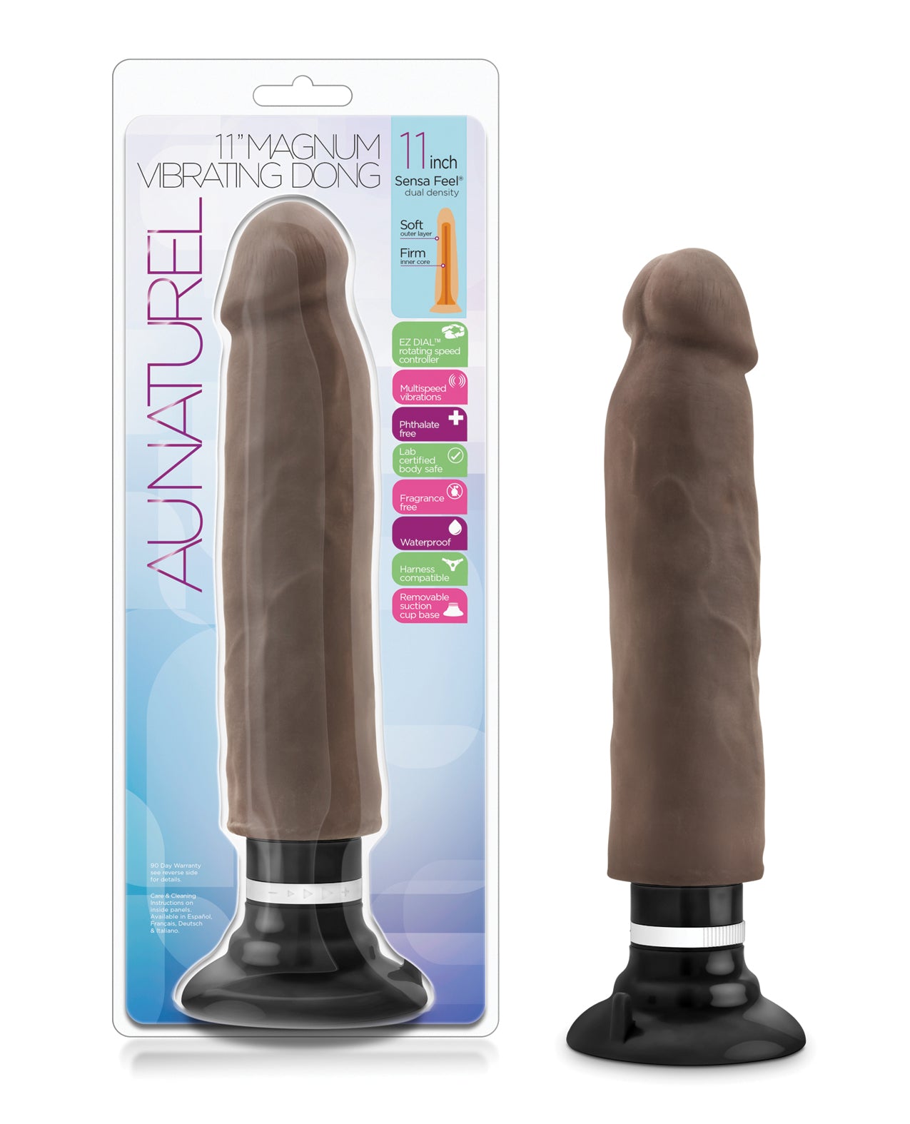 Blush Au Naturel 11" Sensa Feel Magnum Vibrating Dong - Chocolate by Au Naturel