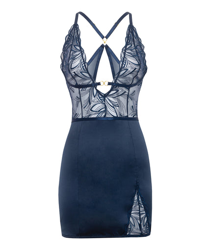 Davina V-Plunge Embroidered Babydoll w/Double Ring Charm - Navy XL by Oh La La Cheri