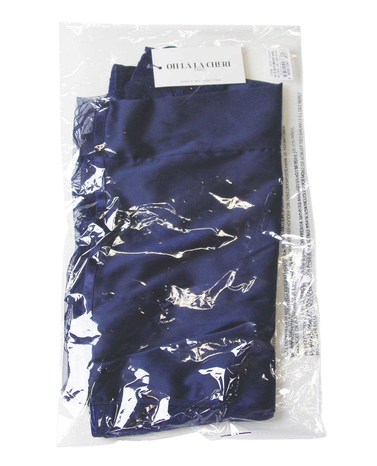 Davina V-Plunge Embroidered Babydoll w/Double Ring Charm - Navy SM by Oh La La Cheri