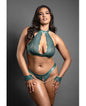 Domina Lace Bralette & Open Panty w/Detachable Chain-Link Handcuffs - Green QN by Domina by Fantasy