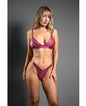 Domina Lace Bralette & Panty in Leatherette w/Zipper Detail - Berry S/M by Domina by Fantasy
