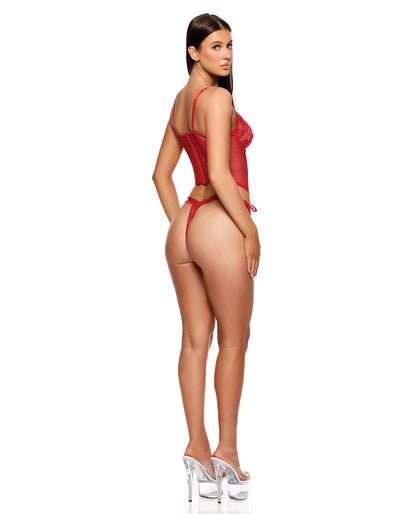 La Vie En Rose Embroidered Bustier w/Panty - Red SM by Forplay