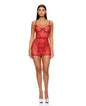 La Vie En Rose Metallic Embroidered Chemise, Panty & Belt 3 pc Set - Red XL by Forplay