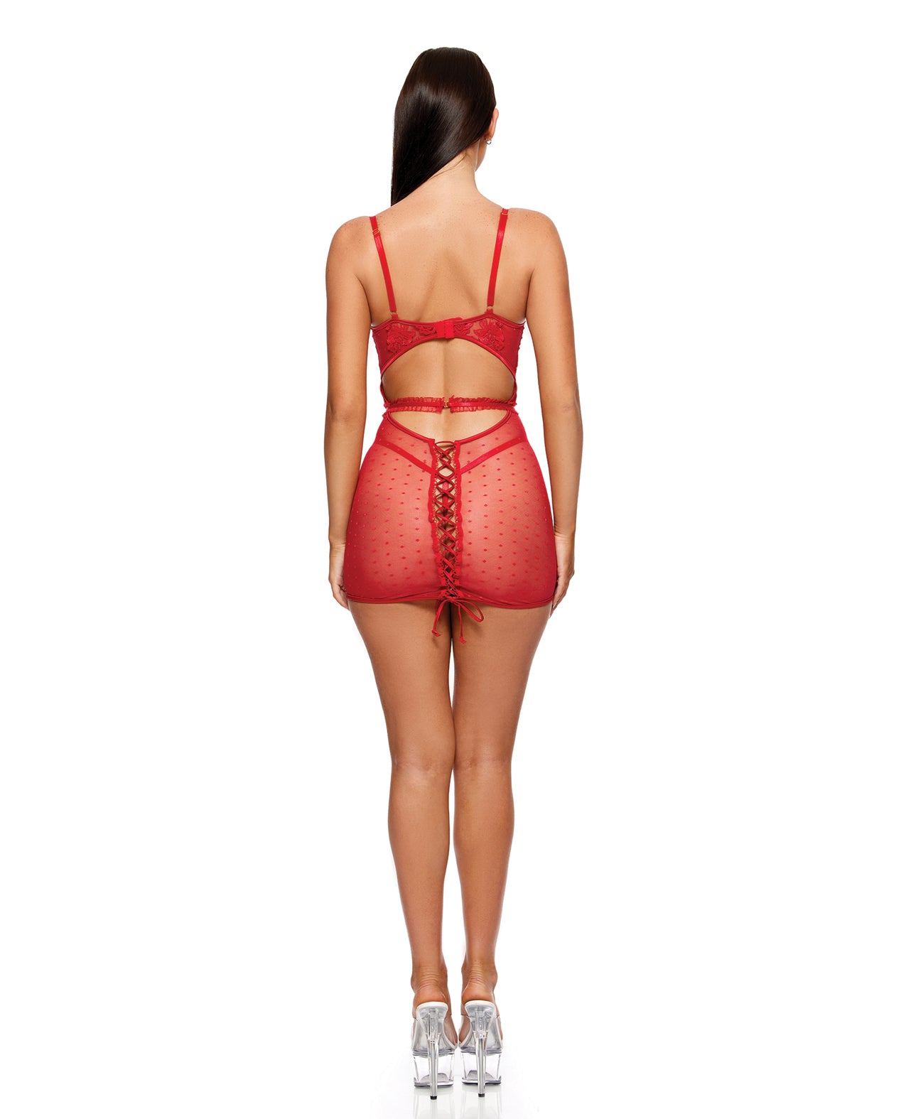 La Vie En Rose Metallic Embroidered Chemise, Panty & Belt 3 pc Set - Red LG by Forplay