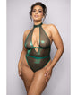 Emerald Shimmer Mesh Halter Teddy w/Open Back - Green 3X/4X by Radiance by Fantasy