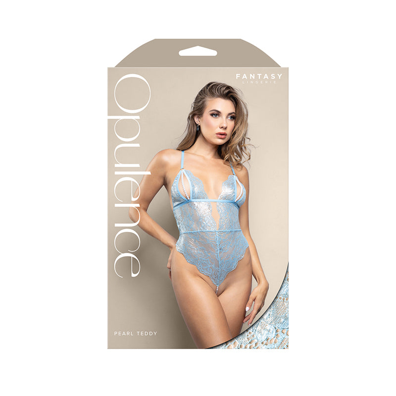 Fantasy Lingerie Opulence Split Pearl Cup Open-Back Teddy with Pearl String Crotch Light Blue M/L by Fantasy Lingerie