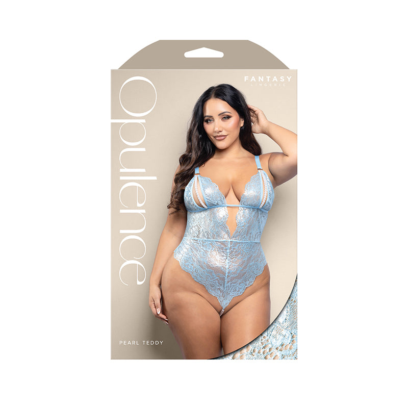Fantasy Lingerie Opulence Split Pearl Cup Open-Back Teddy with Pearl String Crotch Light Blue Queen Size by Fantasy Lingerie