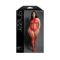 Fantasy Lingerie Sheer Stripped Down Halter Teddy Bodystocking with Cut-Out Back Red Queen Size