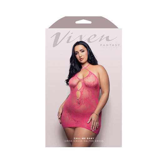 Fantasy Lingerie Vixen Call Me Baby Criss-Cross Halter Tie Dress with Pearl Details Hot Pink Queen Size by Fantasy Lingerie