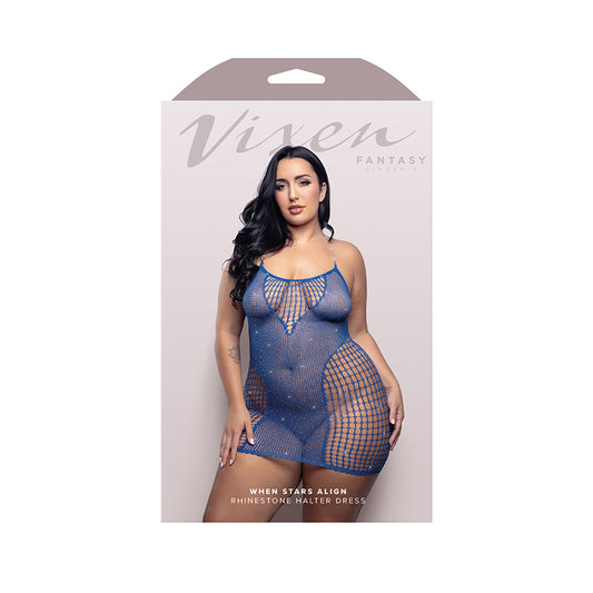 Fantasy Lingerie Vixen When Stars Align Rhinestone Halter Dress Blue Queen Size by Fantasy Lingerie