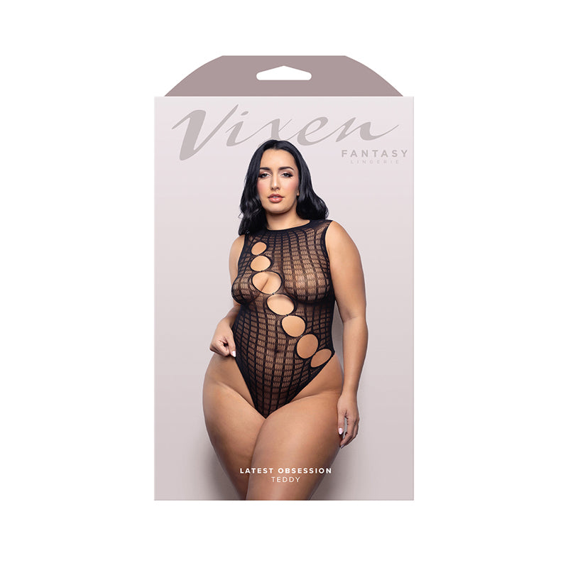Fantasy Lingerie Vixen Latest Obsession Teddy with Diagonal Rhinestone Accent Cut-Outs Black Queen Size by Fantasy Lingerie