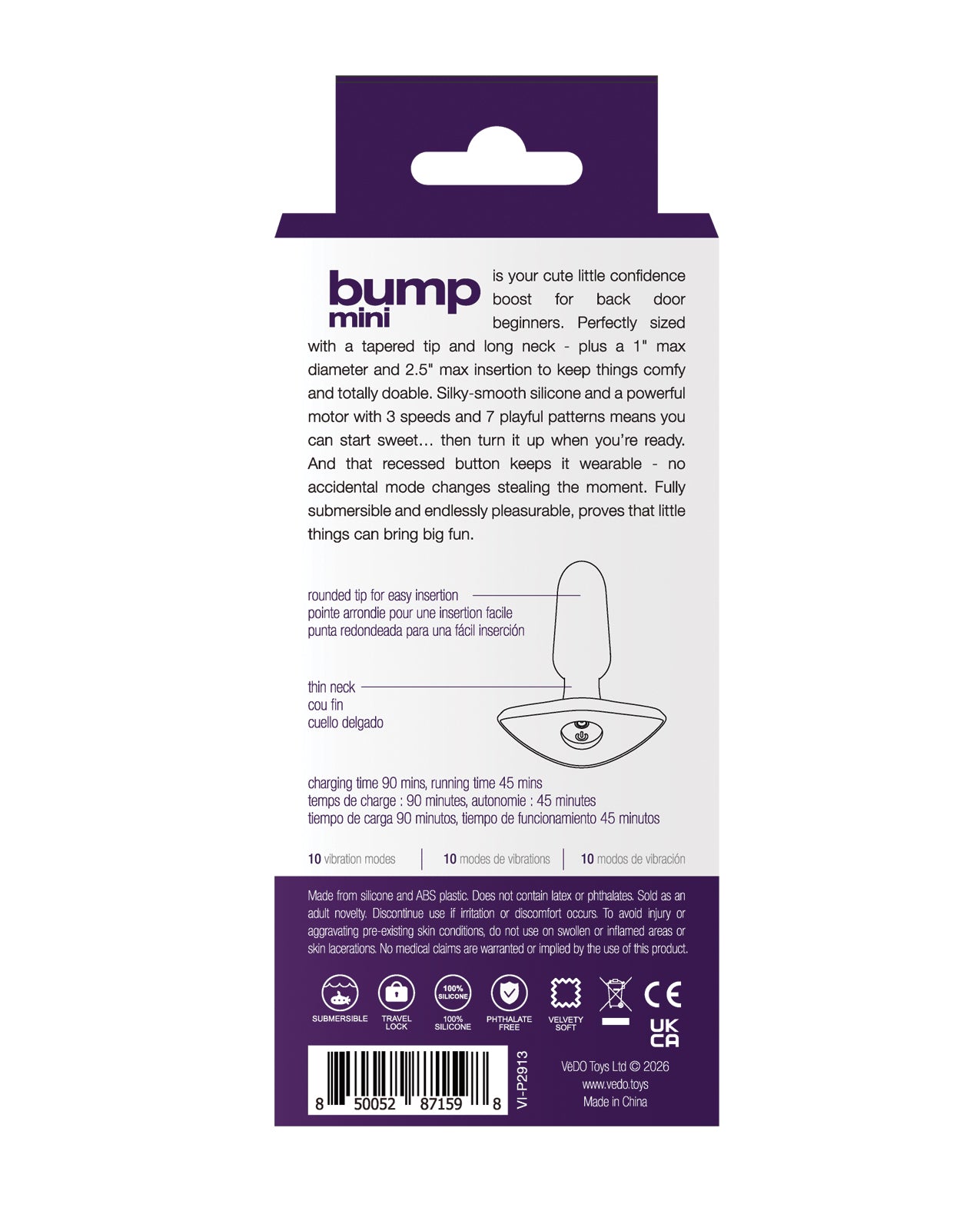 VeDO Bump Mini Rechargeable Anal Plug - Purple by VeDO
