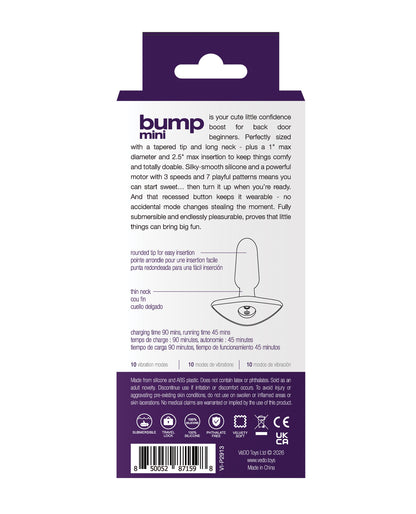 VeDO Bump Mini Rechargeable Anal Plug - Purple by VeDO