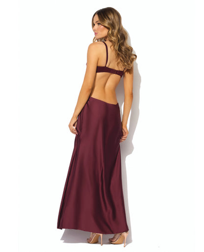 Brigeta Satin Cut Out Long Dress - Burgundy MD by House of Desire