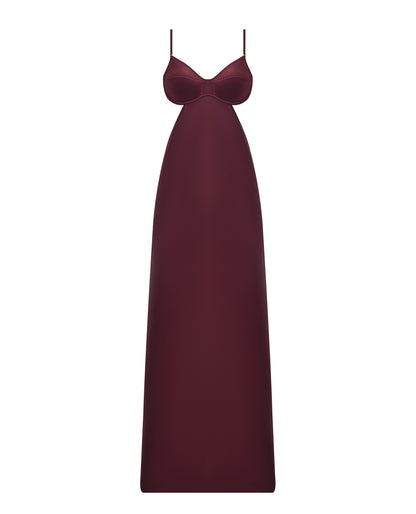 Brigeta Satin Cut Out Long Dress - Burgundy MD by House of Desire