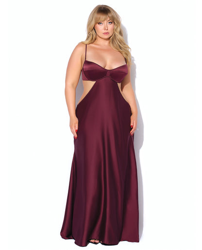 Brigeta Satin Cut Out Long Dress - Burgundy 3X/4X by House of Desire