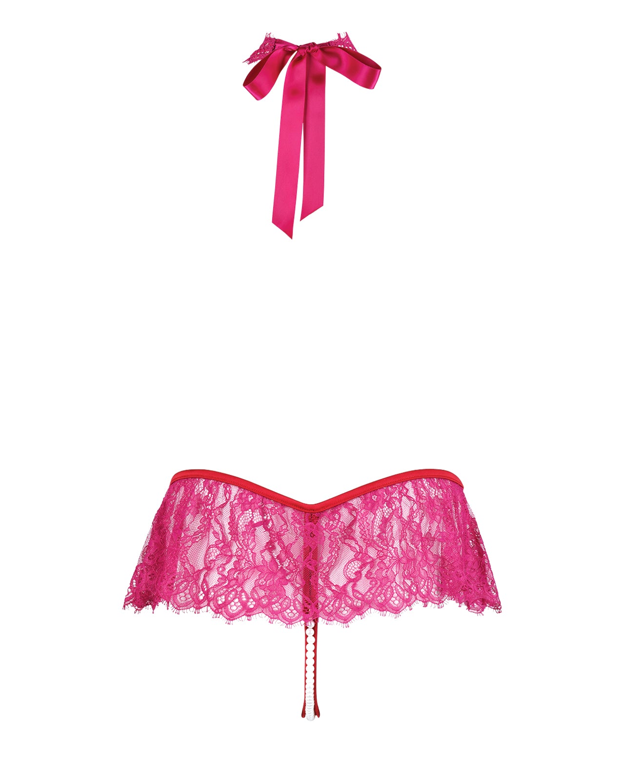 Jocelyn Lace Halter Teddy w/Open Crotch - Raspberry SM by House of Desire