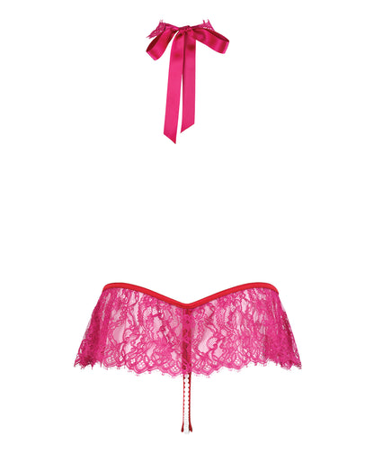 Jocelyn Lace Halter Teddy w/Open Crotch - Raspberry LG by House of Desire