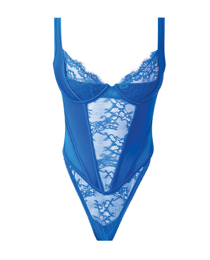 Madeline Lace & Mesh High Waist Teddy - Cobalt Blue 3X/4X by House of Desire