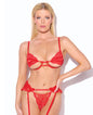 Cecily Lace Cut-Out Bra & Thong w/Garter Straps - Red MD by House of Desire