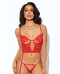 Cecily Lace & Mesh Bustier w/Thong & Garter Straps - Red SM by House of Desire