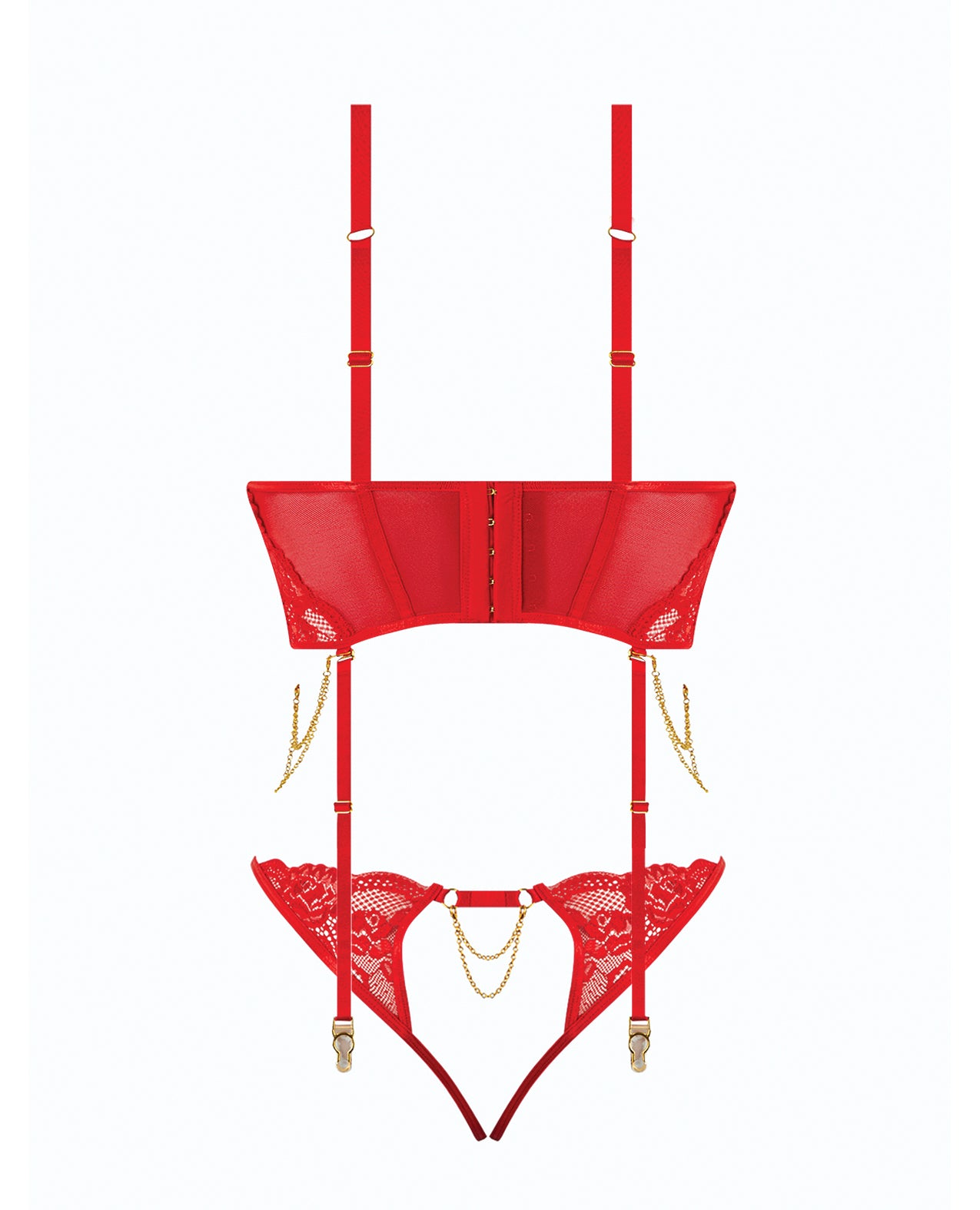 Cecily Lace & Mesh Bustier w/Thong & Garter Straps - Red XL by House of Desire