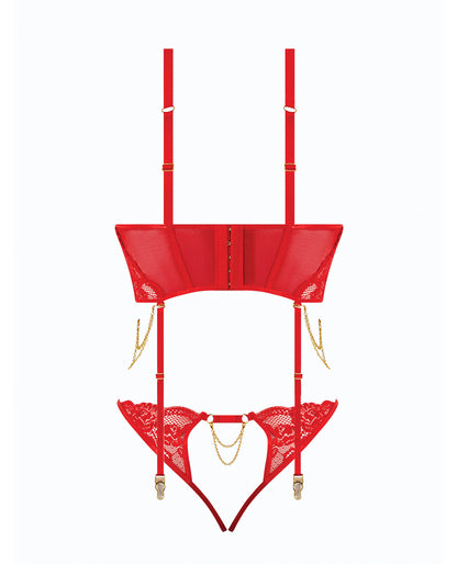 Cecily Lace & Mesh Bustier w/Thong & Garter Straps - Red XL by House of Desire
