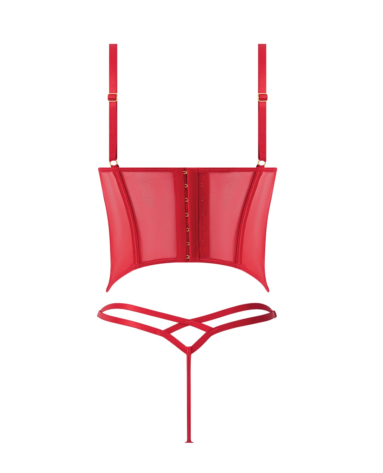 Ashley Alexiss Bustier w/Front Lace Up Ribbon Details & Matching High Cut Thong - Red 3X/4X by House of Desire