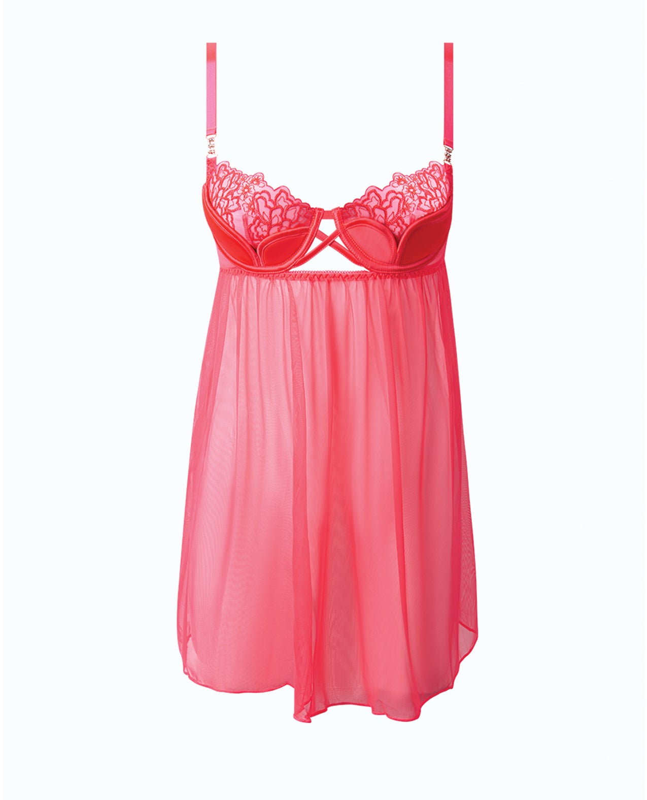 Eden Mesh Chemise Mini Dress w/Keyhole Cutout Details - Coral MD by House of Desire