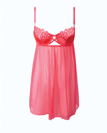 Eden Mesh Chemise Mini Dress w/Keyhole Cutout Details - Coral MD by House of Desire