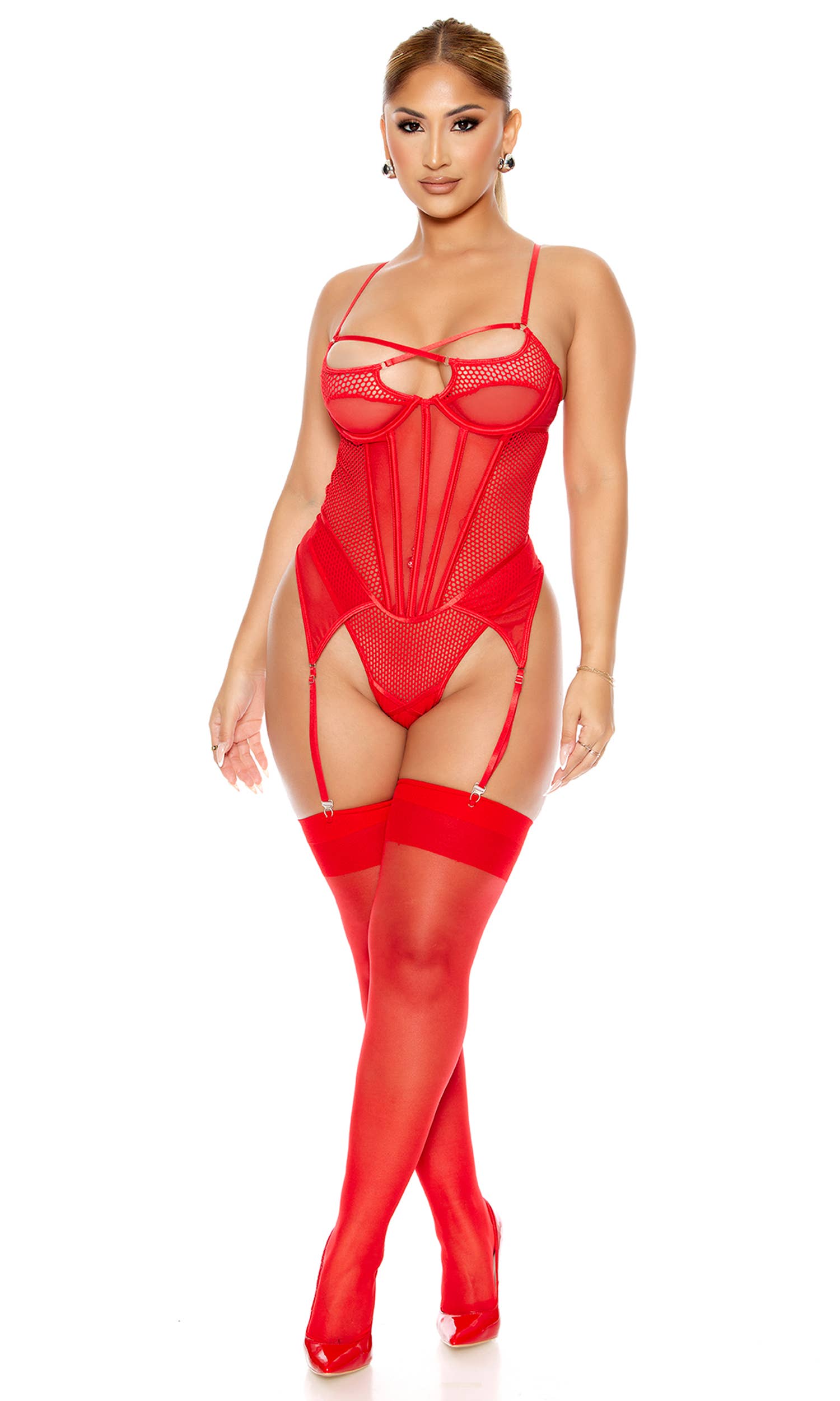 Caught Up O-Net Corset Style Teddy by Forplay Inc.