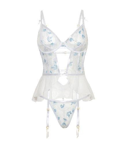 Elena Floral Embroidered Bustier w/Ruffles & Matching Panty by Oh La La Cheri