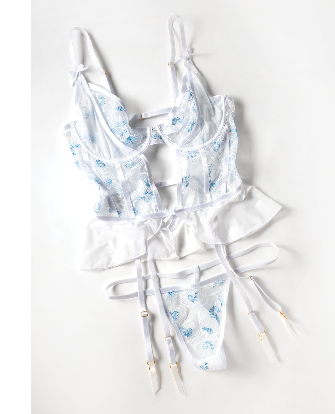 Elena Floral Embroidered Bustier w/Ruffles & Matching Panty by Oh La La Cheri