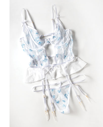Elena Floral Embroidered Bustier w/Ruffles & Matching Panty by Oh La La Cheri