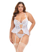 Elena Floral Embroidered Bustier w/Ruffles & Matching Panty - White 1X