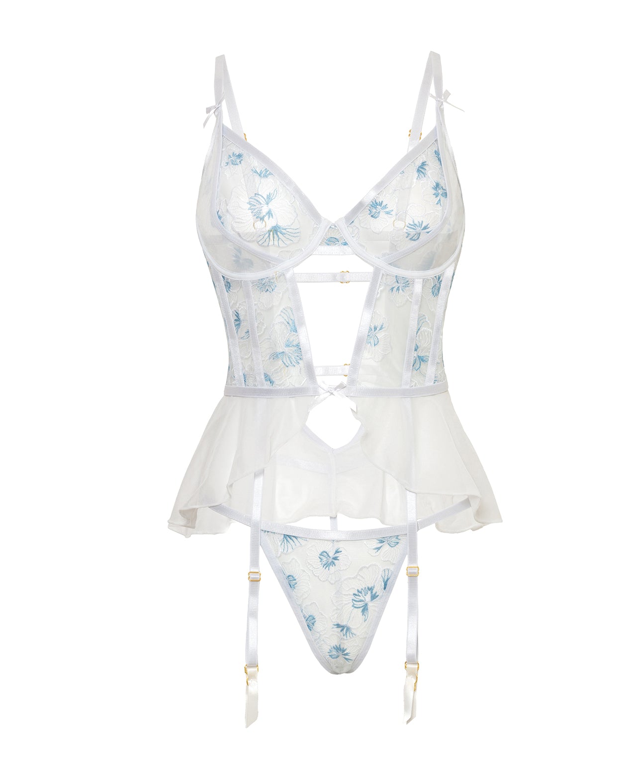 Elena Floral Embroidered Bustier w/Ruffles & Matching Panty by Oh La La Cheri
