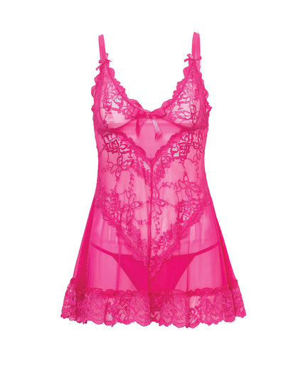 Valentine Lace Babydoll w/Bows & G-String - Rose SM