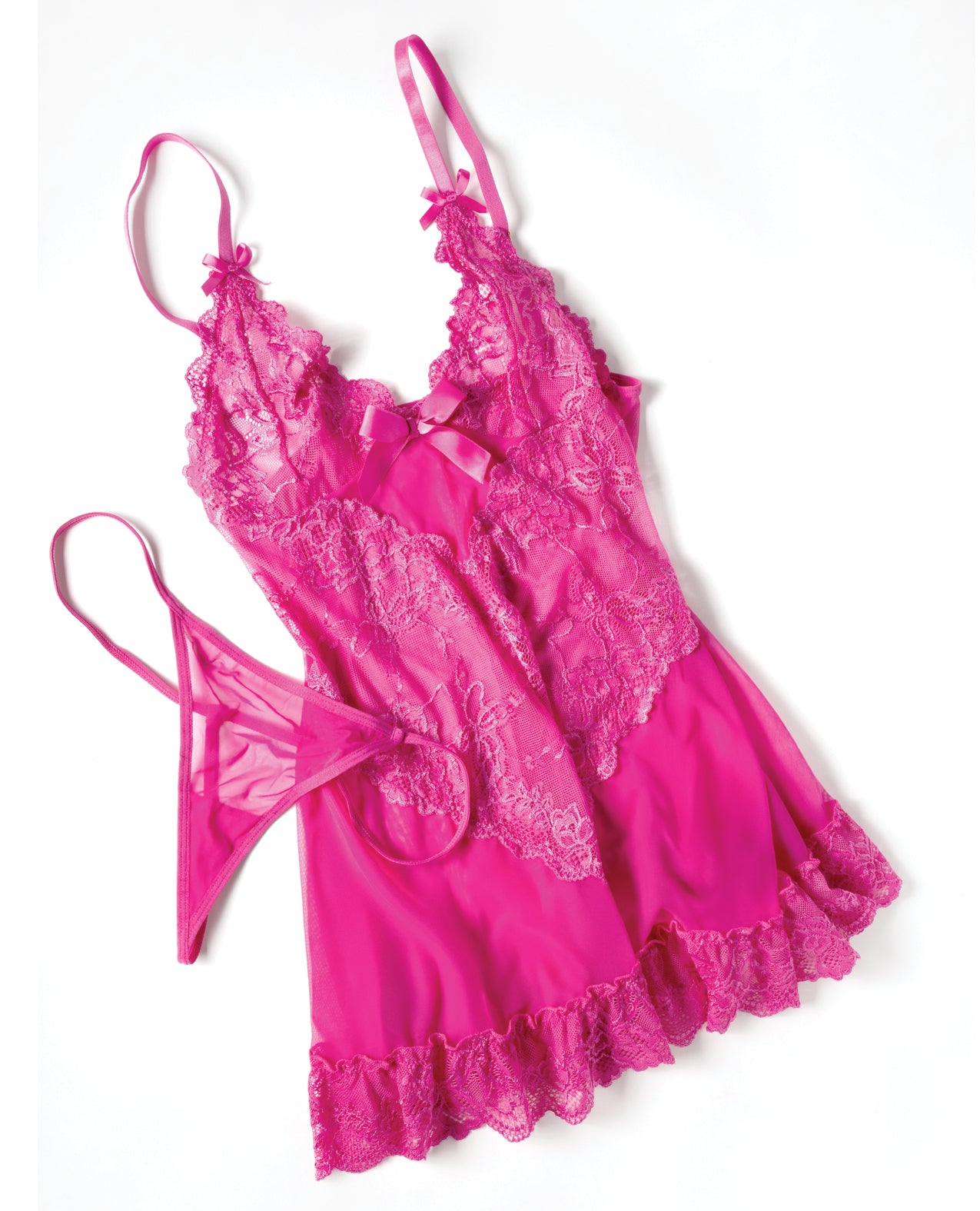 Valentine Lace Babydoll w/Bows & G-String - Rose XL