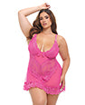 Valentine Lace Babydoll w/Bows & G-String - Rose 1X/2X