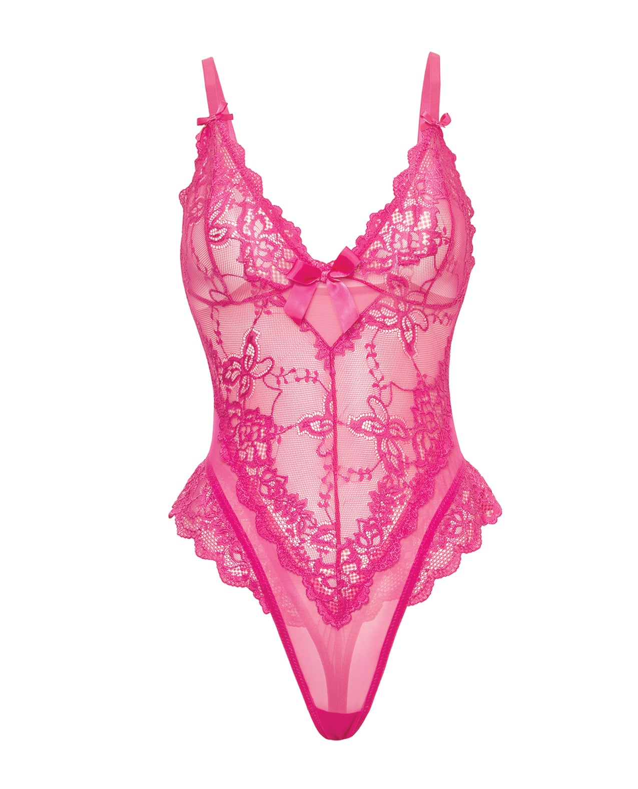 Valentine Lace Teddy w/Bow Details - Rose SM