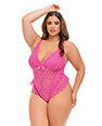 Valentine Lace Teddy w/Bow Details - Rose 1X/2X