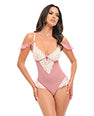 Cassandra Lace & Mesh Teddy w/Ruffle Details - Pink & White SM