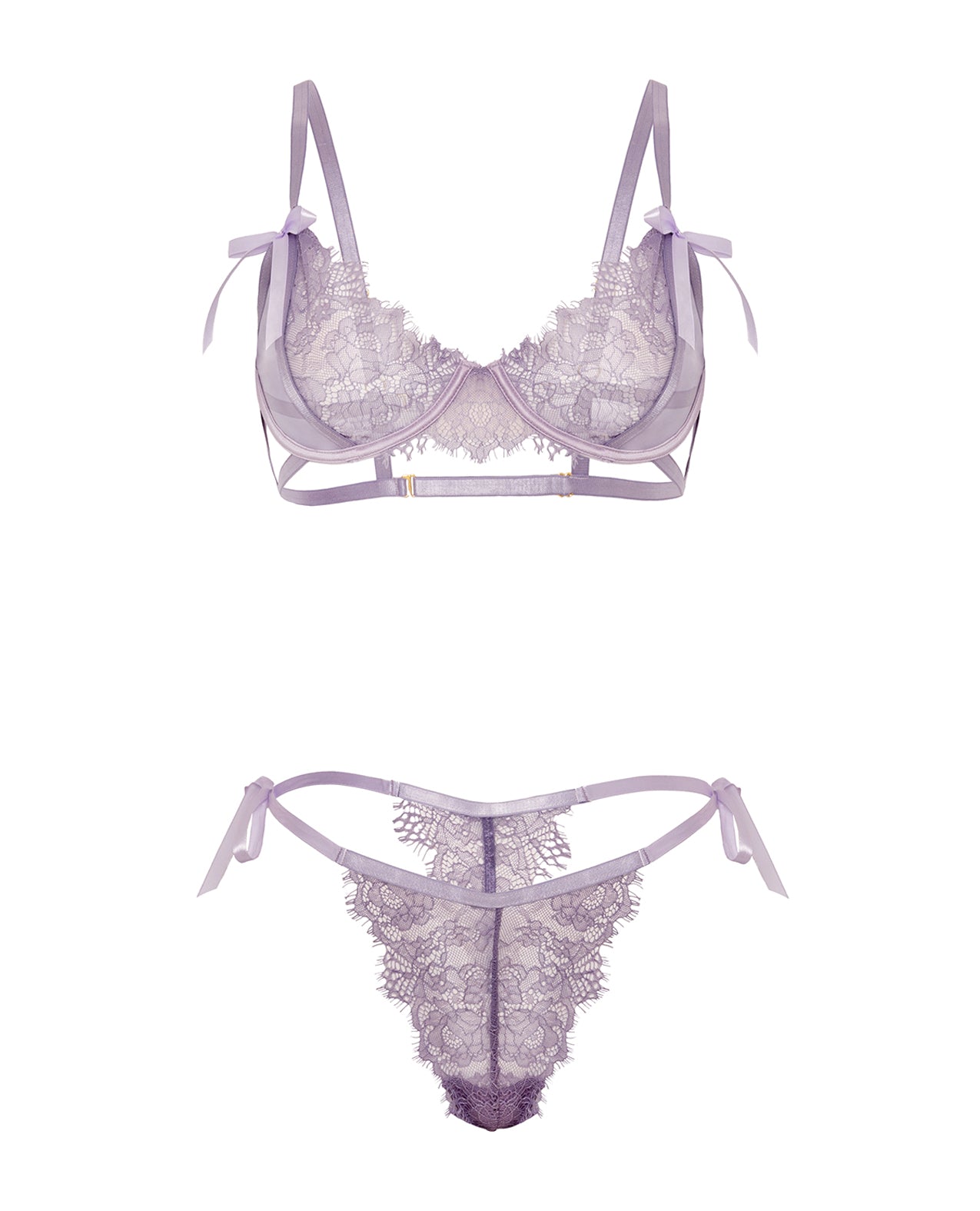 Dahlyia Lace 2 pc Set w/Decorative Ties - Purple S/M