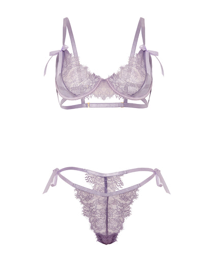 Dahlyia Lace 2 pc Set w/Decorative Ties - Purple S/M