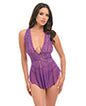 Harmony V-Plunge Lace & Mesh Babydoll w/G-String - Purple S/M