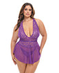 Harmony V-Plunge Lace & Mesh Babydoll w/G-String - Purple 1X/2X
