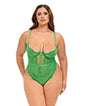 Raine Underwire Shelf Cup Lace Teddy w/Decorative Trim Insert - Green 1X/2X
