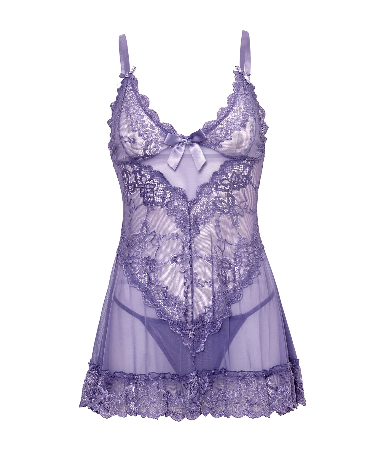 Valentine Lace Babydoll w/Bows & G-String - Purple 1X/2X by Oh La La Cheri