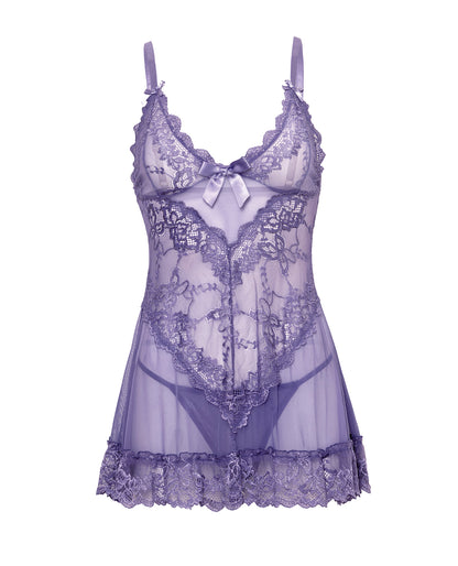 Valentine Lace Babydoll w/Bows & G-String - Purple 3X/4X by Oh La La Cheri
