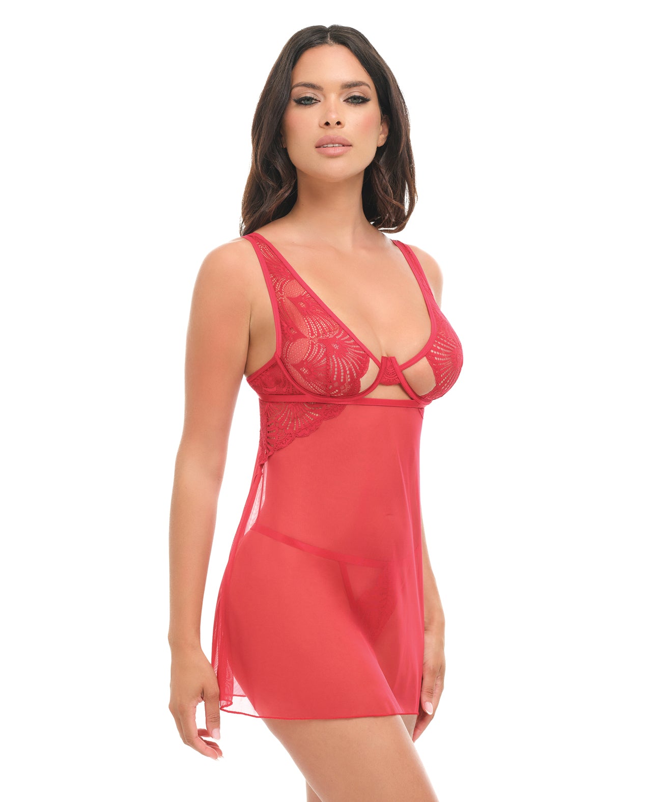 Tiana Lace Babydoll w/Side Slits & Strap Details - Red S/M by Oh La La Cheri